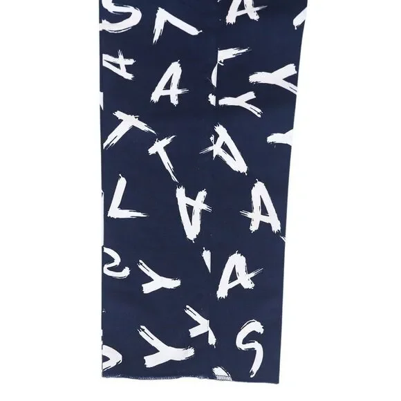 Mens Gurkha Pants 38 Blue White Chino Trousers Text Print Straight Flat Front